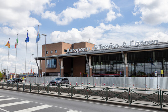 Treviso, Veneto, Italy - Apr 15th, 2023: Facade of International Airport Treviso A. Canova (TSF)