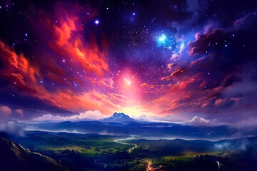 Obraz premium Cosmos fantasy landscape, ai generated