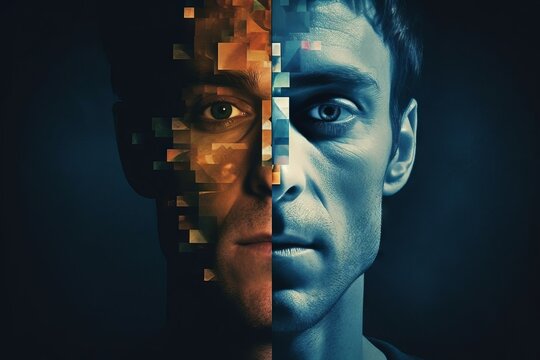 An image composed of two halves of a person's face