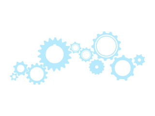 blue wheel symbolizes an idea or solution.Infographic header with blue gears on checker background