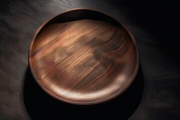 Obraz premium Close-up photo of a wooden plate against a dark background