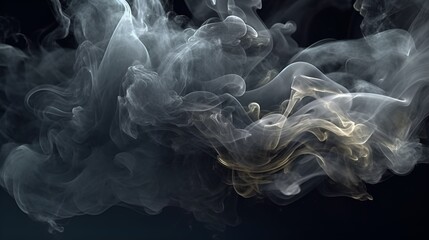 Fototapeta premium Generative AI, Shiny Smoke. Paint water mix, Glitter fluid. Ink water mist. abstract art Grey lowing fog cloud wave, texture paint vapor storm wave on dark black abstract background.