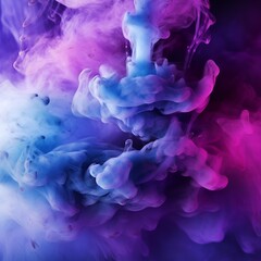 Fototapeta premium Generative AI, Color smoke. Paint water mix. Glitter fluid. Ink water mist. abstract art Blue purple glowing fog cloud wave, texture paint vapor storm wave