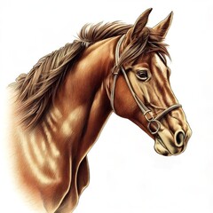 Obraz premium brown horse side view portrait pencil drawing Generative AI
