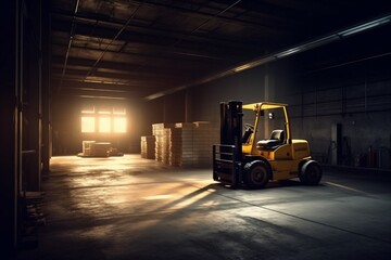 storage warehouse vehicle box distribution forklift transportation delivery cargo logistic. Generative AI.