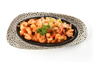 Shrimp casserole with vegetables in butter