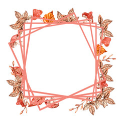 Watercolor hand drawn autumn square frame. Illustration of autumn. Perfect for scrapbooking, kids design, wedding invitation, posters, greetings cards, party decoration.