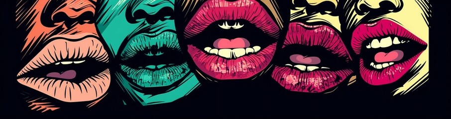 female woman illustration lipstick lips poster kiss art mouth abstract crazy. Generative AI.