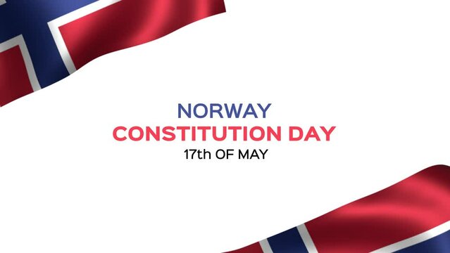Happy Norway Constitution Day Animated Text with norwegian flag. Animation element for Norwegian Constitution Day (National Day) May 17th. Suitable for greeting card 