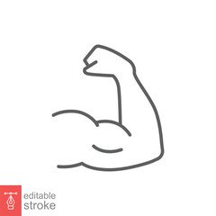 Muscle icon. Simple outline style. Strong arm, strength, bicep, flex, hand, muscular, power concept. Thin line symbol. Vector symbol illustration isolated on white background. Editable stroke EPS 10.