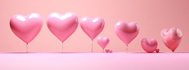 heart shaped balloons on pink background, generative ai