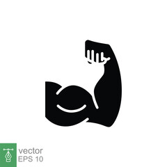 Muscle icon. Simple solid style. Strong arm, strength, bicep, flex, hand, body growth, power concept. Black silhouette, glyph symbol. Vector symbol illustration isolated on white background. EPS 10.