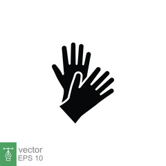 Latex hand gloves icon. Simple solid style. Medical, cleaning, rubber, surgeon, safety concept. Black silhouette, glyph symbol. Vector symbol illustration isolated on white background. EPS 10.