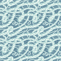 Vector seamless nautical pattern with hand drawn tangled ropes - 601421567