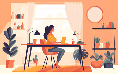 Fototapeta na wymiar Woman working from home office, remote work concept, Generative AI