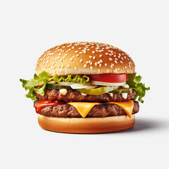 Burger with a white background, Generative AI