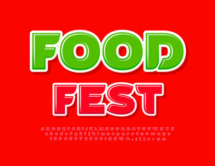 Naklejka premium Vector advertising poster Food Fest. Red glossy Font. Modern Artistic Alphabet Letters and Numbers set.