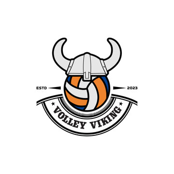 Volleyball And Viking helmet For Volly team Logo or volleyball tournament vector design