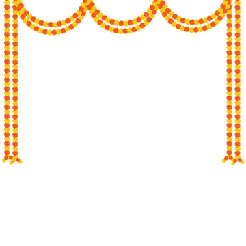Traditional indian marigold toran floral garland vector,wedding and festival decoration,border flower decoration with transparent background 