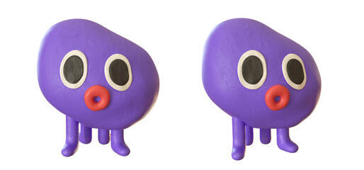plasticine creature isolated on white background. round cute character with face and legs. 3d rendering illustration
