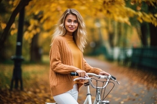 Portrait of a happy smiling woman dressed in cycling clothes, Active sporty people concept image. AI generated