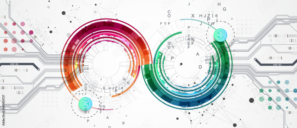 Leinwandbilder Abstract background with plexus effect. Scientific and technological concept with the use of technical elements formed in the shape of a circle.