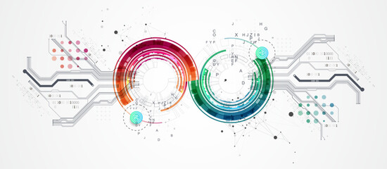 Obraz premium Abstract background with plexus effect. Scientific and technological concept with the use of technical elements formed in the shape of a circle.