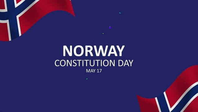 Happy Norway Constitution Day Animated Text with norwegian flag. Animation element for Norwegian Constitution Day (National Day) May 17th. Suitable for greeting card 