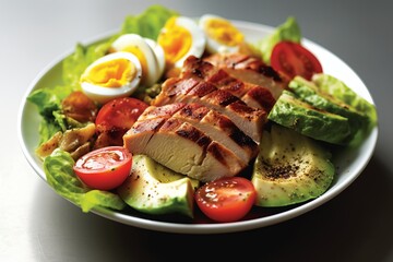 a homemade creamy avocado and grilled chicken Cobb salad. Generative ai