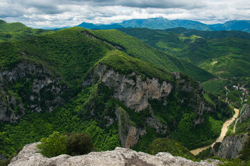 Panoramic view from natural balcony over Furlo gorge in the marche region Italy