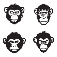 Monkey face with angry and funny expression. Monkey head logo vector set, monkey face logo isolated. monkey logo, icon illustration. animal pet logo vector