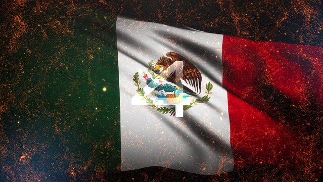 Five seconds Countdown Timer with  Abstract Mexico flag fire burst animation abstract background.  Five to zero count down art effect counting timer abstract background.