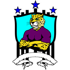 muscle leopard insignia crest shield sticker illustration in vector format
