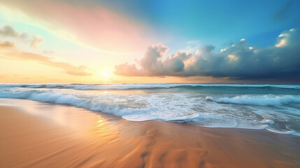 Fototapeta na wymiar Beautiful outdoor landscape of sea and tropical beach at sunset or sunrise time