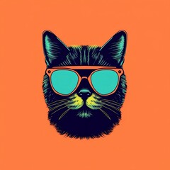 Fototapeta premium Black cat with sunglasses. Generative AI