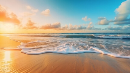 Beautiful outdoor landscape of sea and tropical beach at sunset or sunrise time