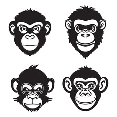 Monkey face with angry and funny expression. Monkey head logo vector set, monkey face logo isolated. monkey logo, icon illustration. animal pet logo vector