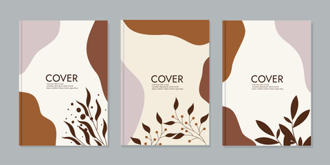 A4 vector cover mockup vertical orientation of front and back pages. book design with abstract plant pattern illustration. Collection of brochure templates, books, notebooks, catalogs, cards. layout 