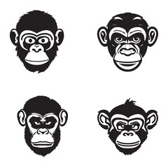 Monkey face with angry and funny expression. Monkey head logo vector set, monkey face logo isolated. monkey logo, icon illustration. animal pet logo vector