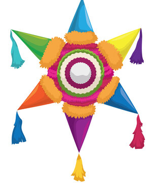 Colorful pinata with star shape in cartoon style on white background, Vector illustration