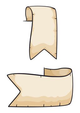 Set with two ribbons made with scroll paper in cartoon style, Vector illustration