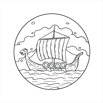 Viking boat at sea. Nordic Drakkar