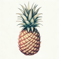 pineapple colored pencil drawing isolated on a white background Generative AI