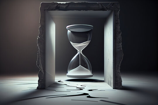 Hourglass with golden sand, time is running out, isolated on a white background. Generative Ai