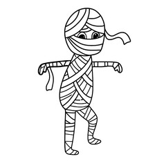 Walking mummy in halloween line art
