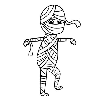 recommend clip art: Walking mummy in halloween line art