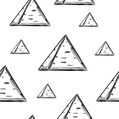 Seamless pattern with egyptian pyramid in hand drawn sketch style