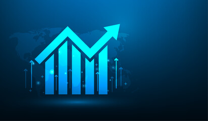 Arrow business growing up to success digital technology. trading growth concept. market chart profit money. finance trend economy in global. vector illustration fantastic low poly design.