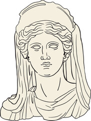 greek woman sculpture, antique classical sculpture, ancient sculpture, hand drawn, boho colors, classical sculpture, modern style, vector.