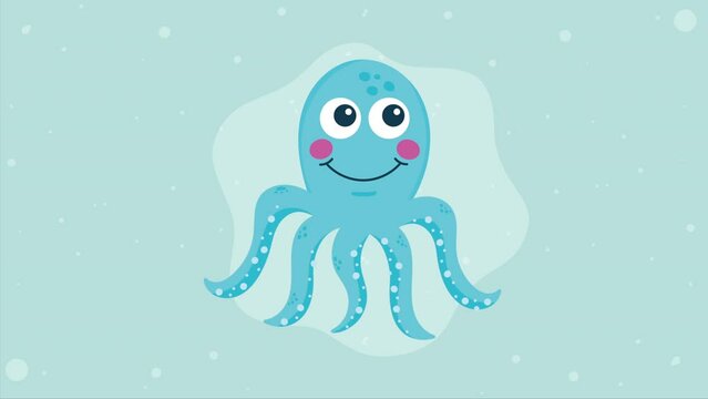 blue octopus swiming undersea animation